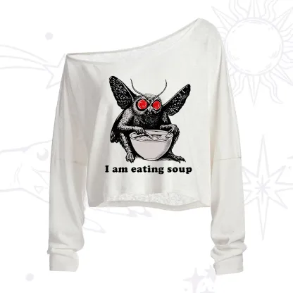 Purplehecate Mothman Eating Soup One Shoulder Crop Shirt