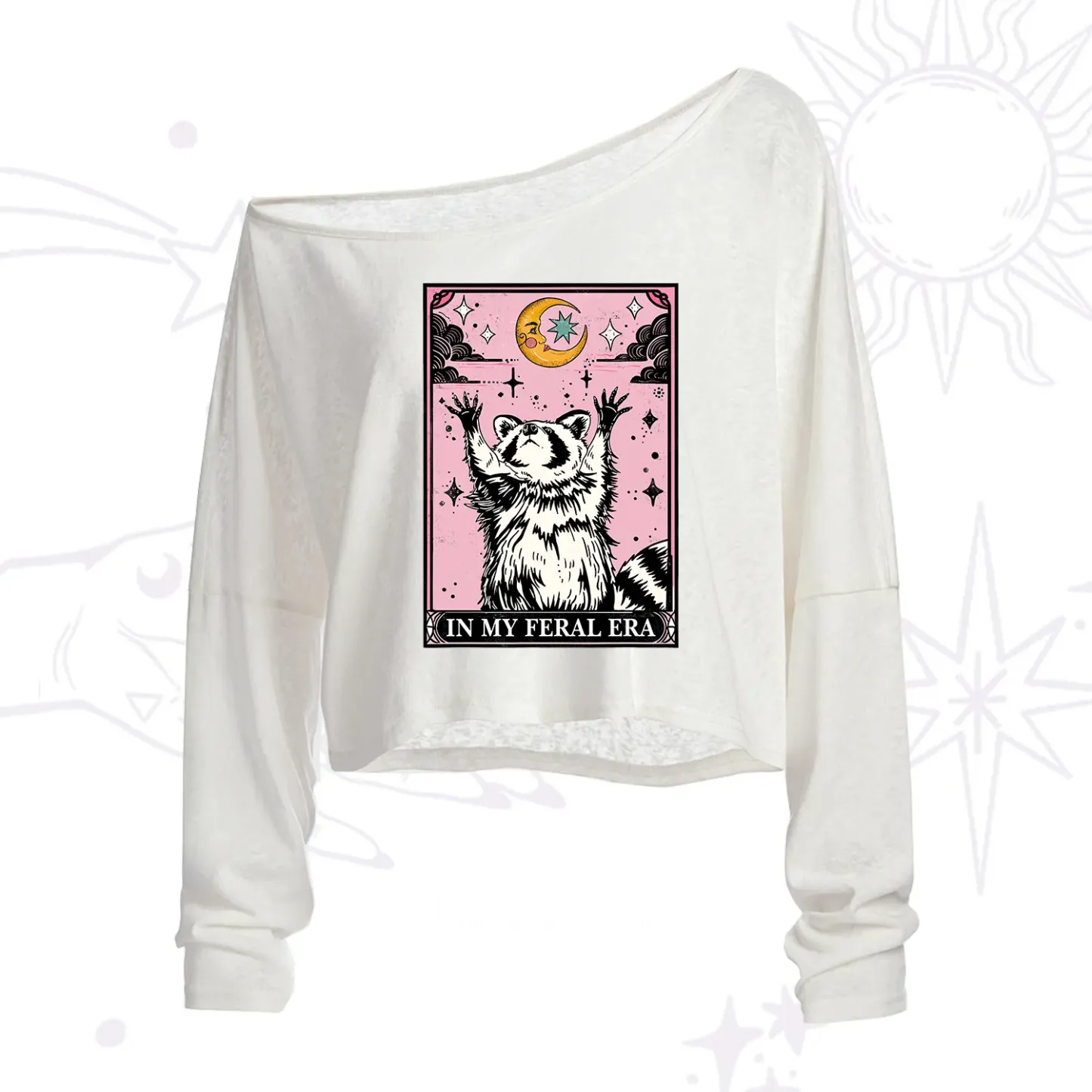 Purplehecate The In My Feral Era Tarot Raccoon One Shoulder Crop Shirt