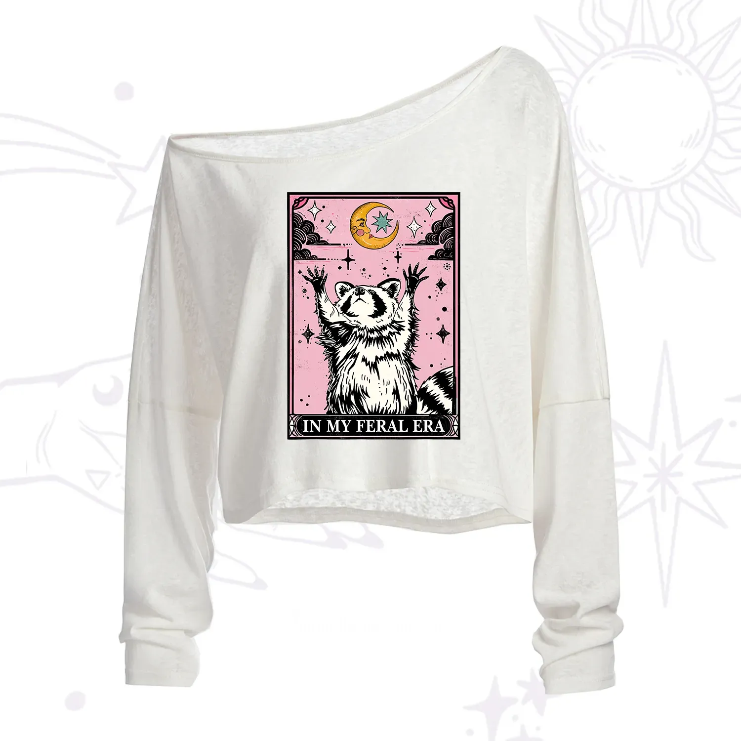 Purplehecate The In My Feral Era Tarot Raccoon One Shoulder Crop Shirt