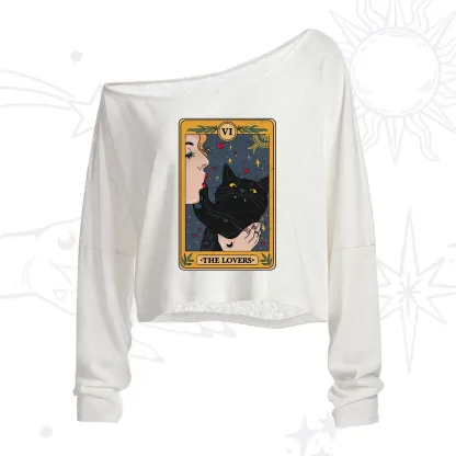 Purplehecate The Lovers Cat Tarot One Shoulder Crop Shirt