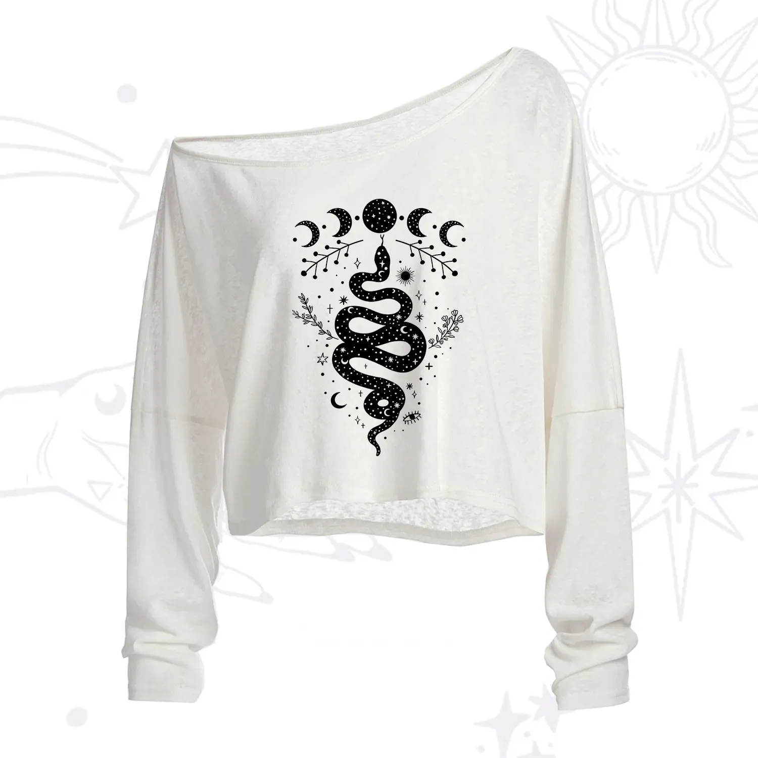 Purplehecate Snake And Moon Phase Comfort One Shoulder Crop Shirt