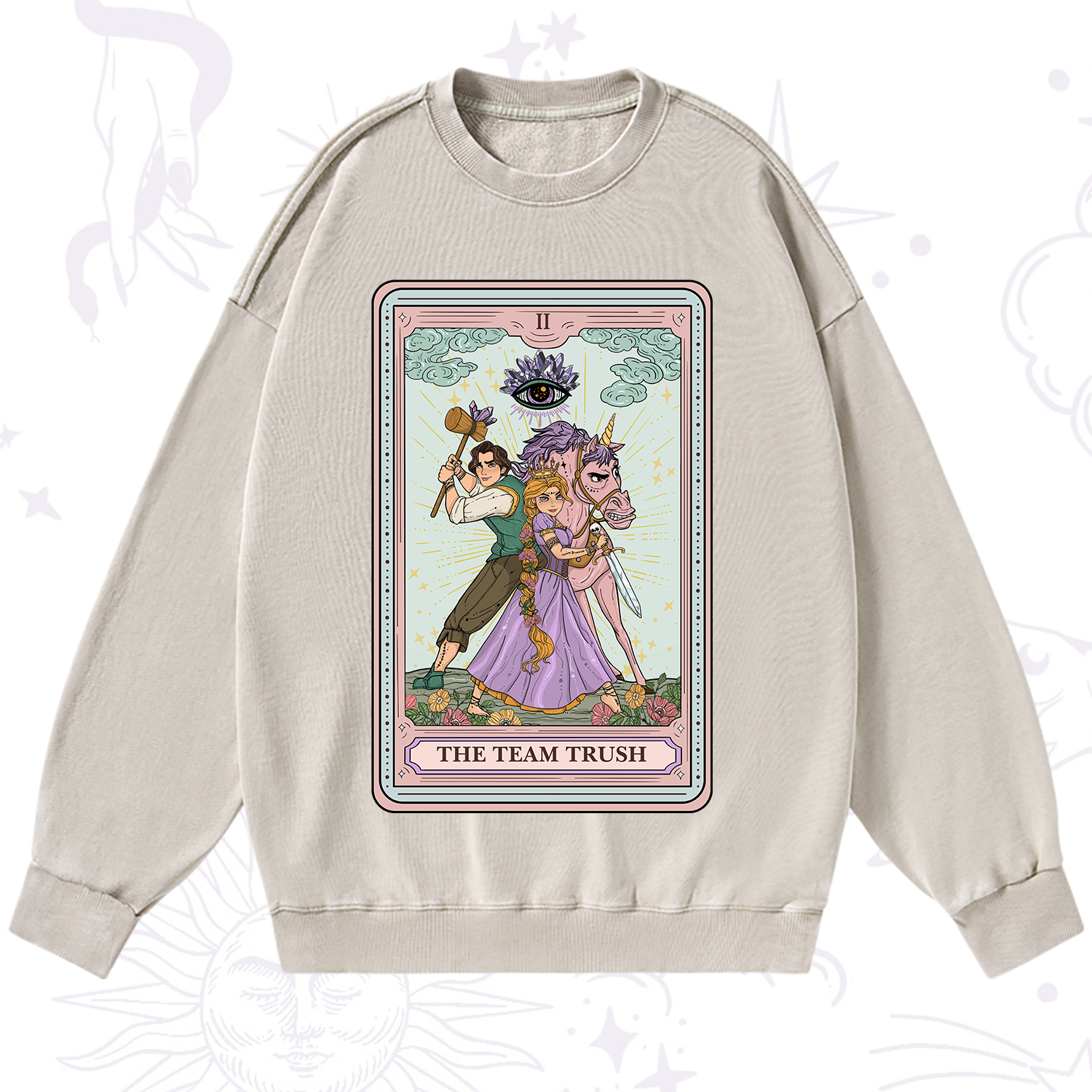 Purplehecate The Team Trush Tarot Card Washed Sweatshirt