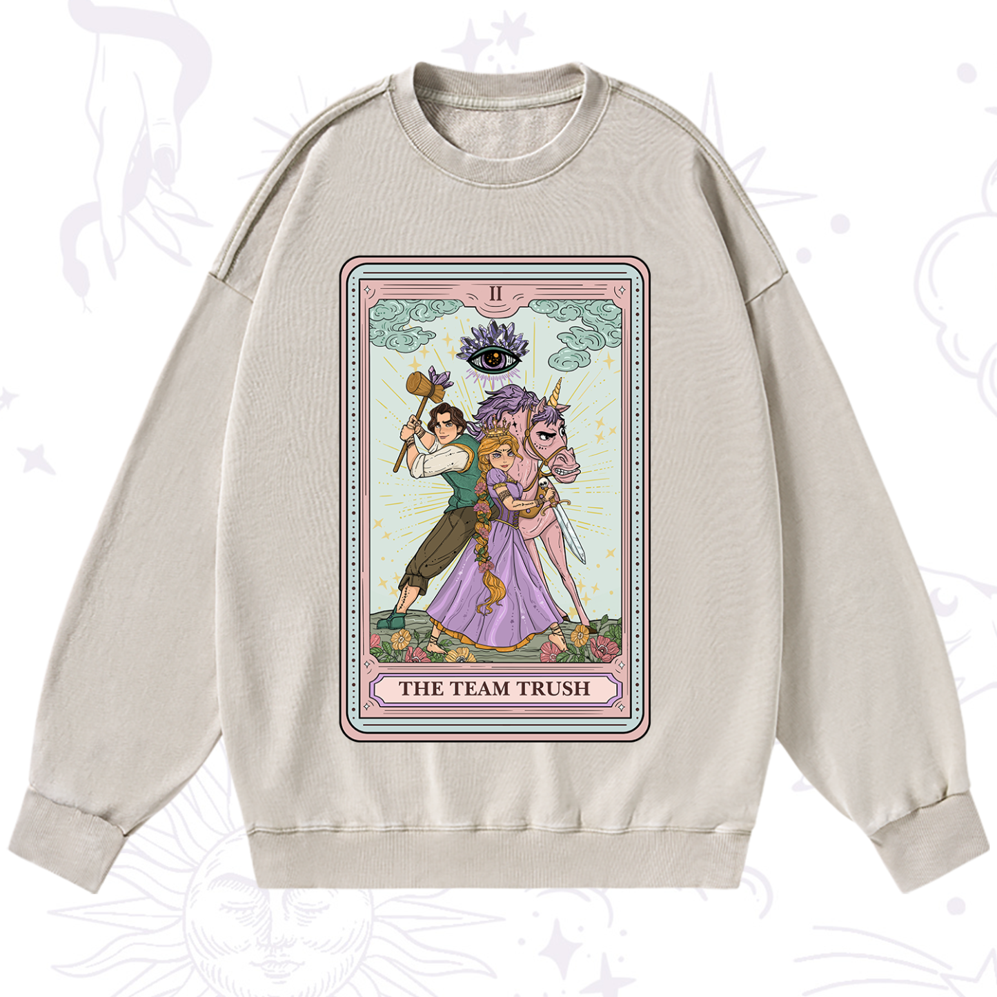 Purplehecate The Team Trush Tarot Card Washed Sweatshirt