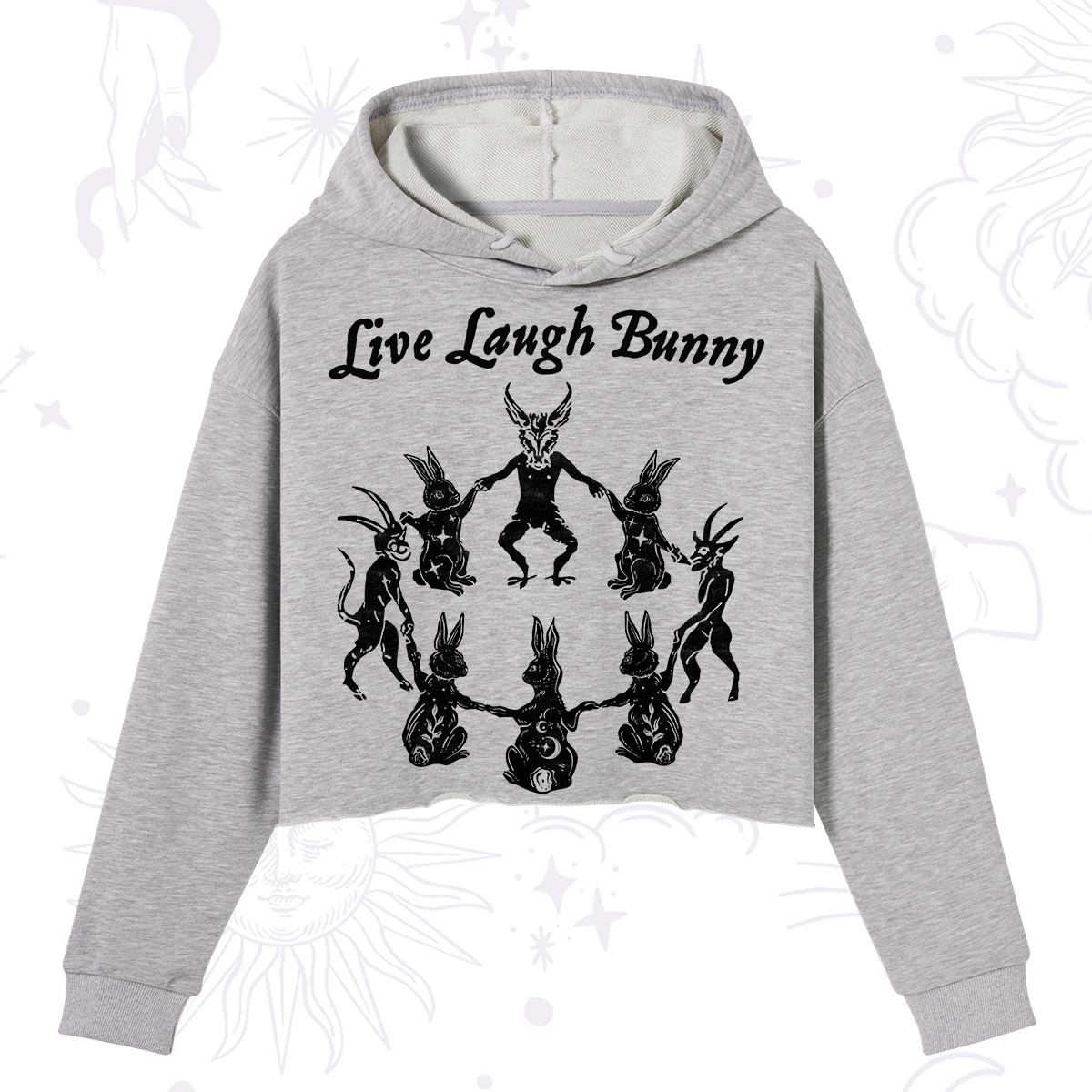 Purplehecate Live Laugh Bunny Crop Hoodie