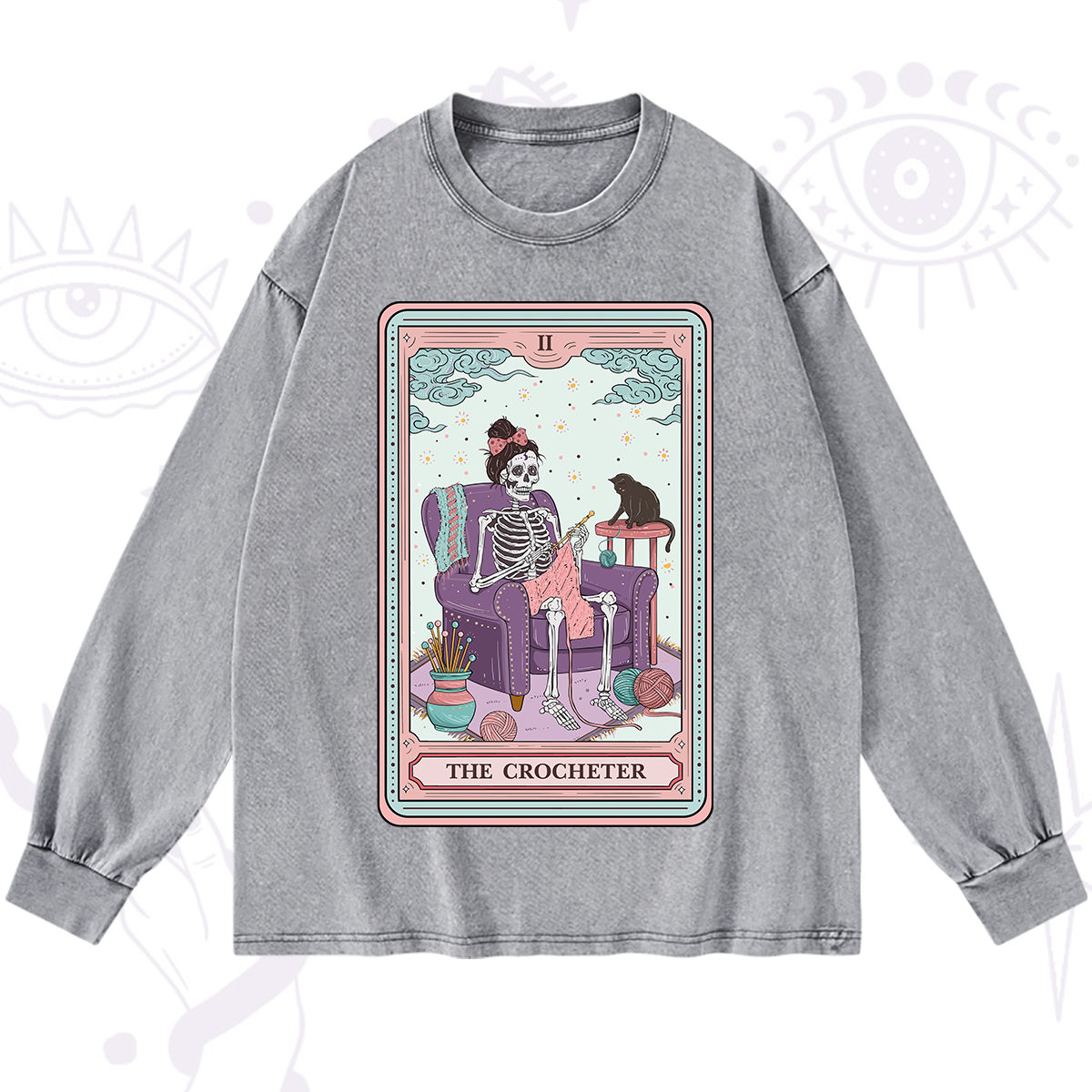 Purplehecate The Crocheter Tarot Washed Long Sleeve Shirt