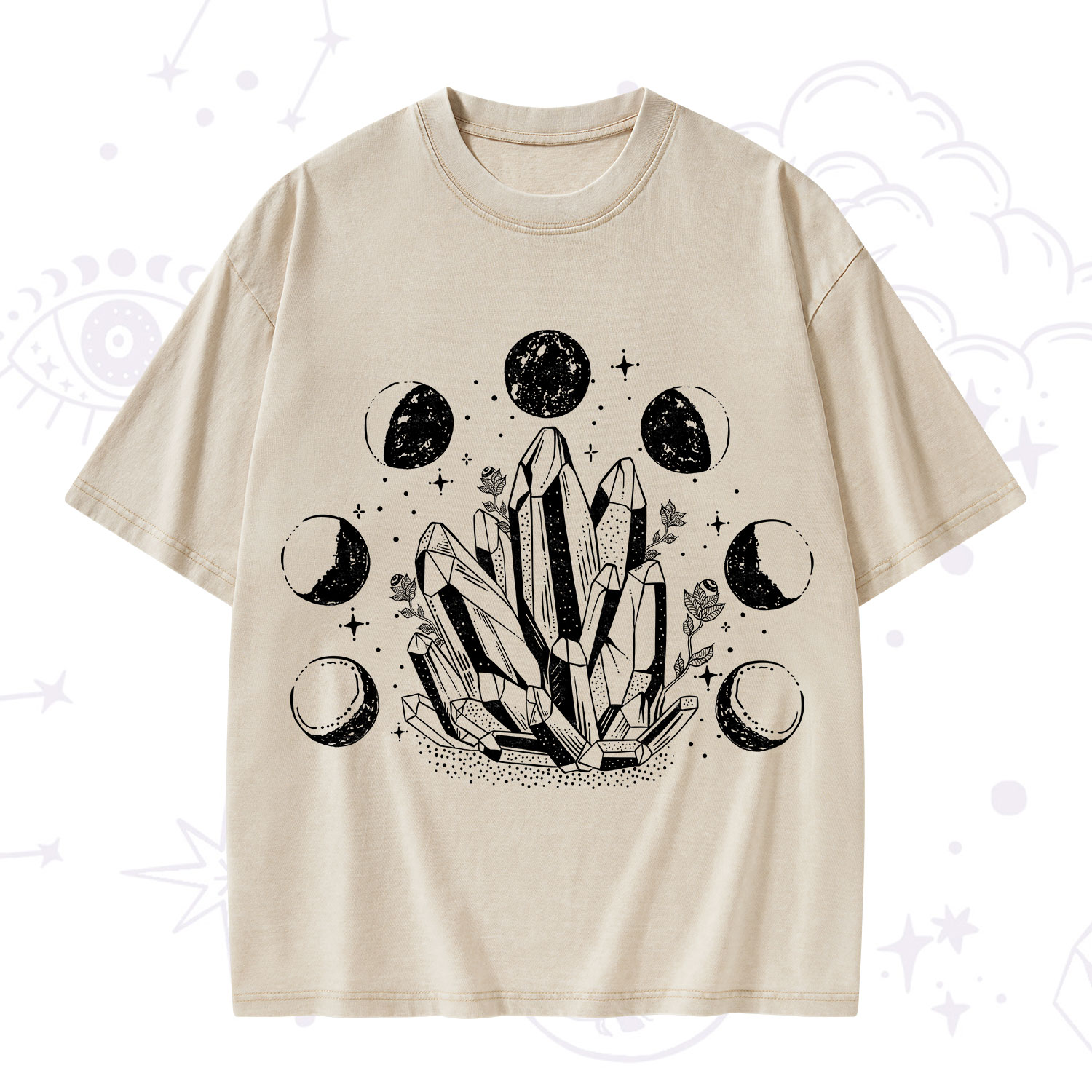 Purplehecate Crystals and Moon Phases Washed T-Shirt