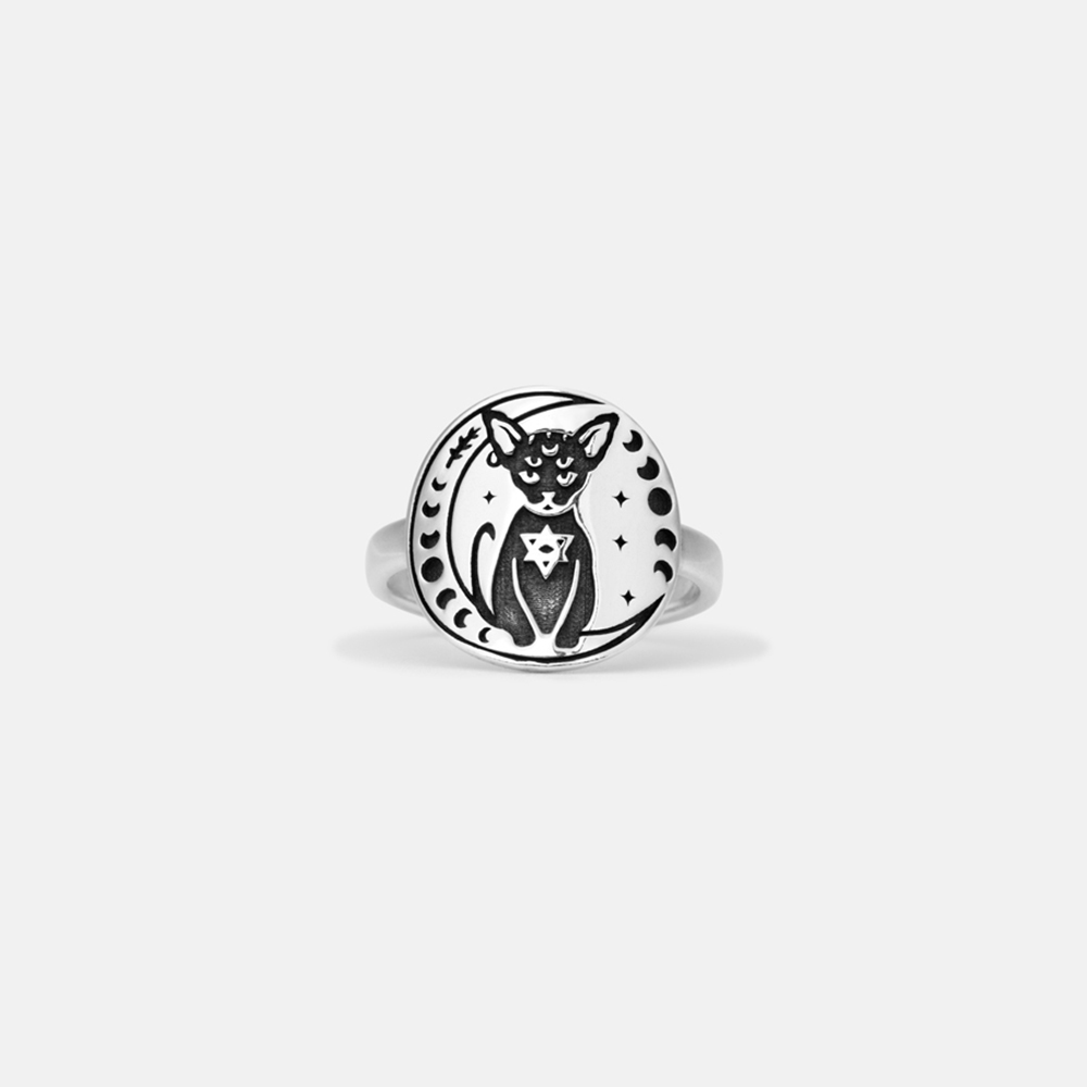 Purplehecate Moon Phase Cat Sterling Silver Ring