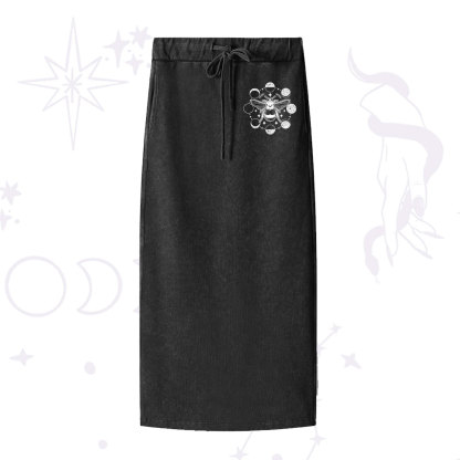 Purplehecate Moon Bee Washed Drawstring Long Skirt