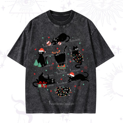 Purplehecate Christmas Cat Mom Holiday Washed T-Shirt