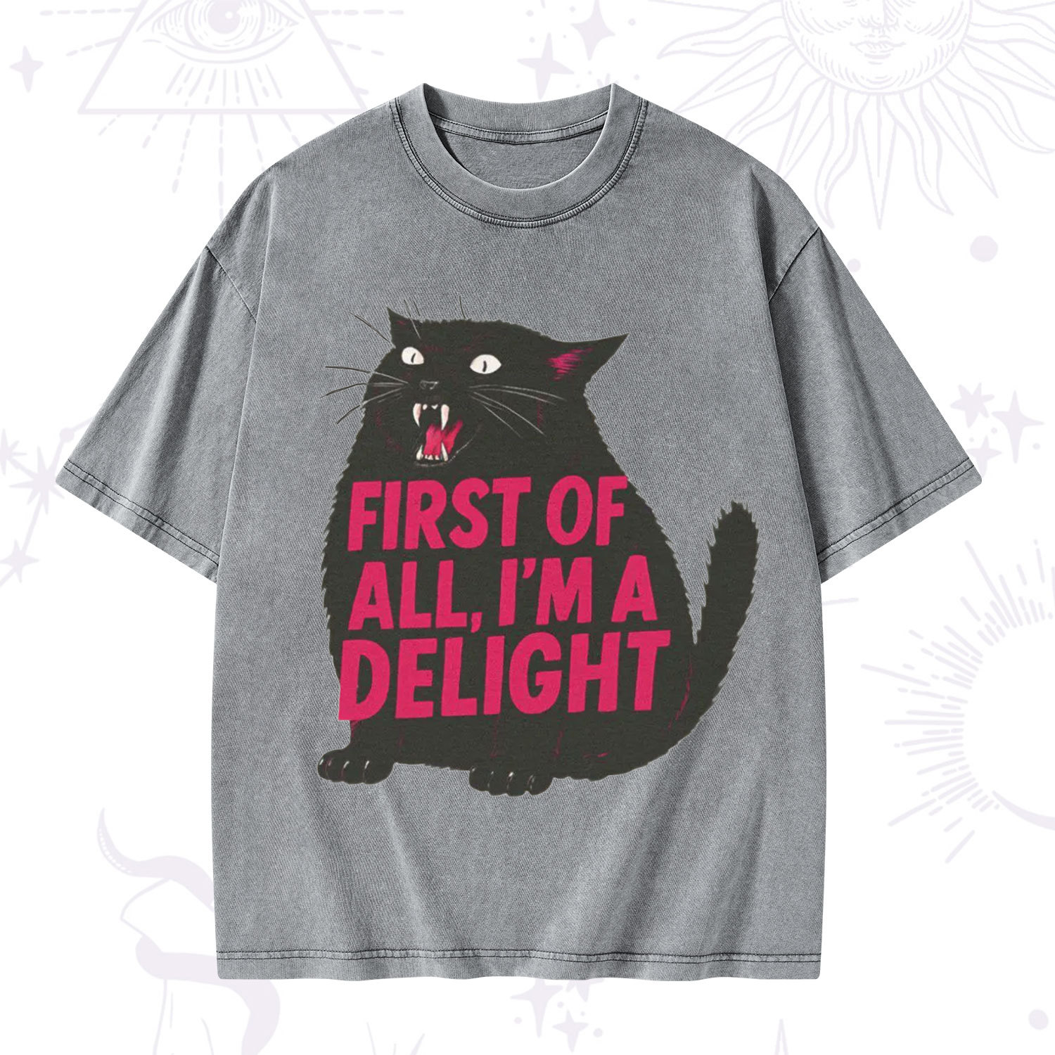 Purplehecate First Of All I'm A Delight Cat Washed T-Shirt