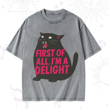 Purplehecate First Of All I'm A Delight Cat Washed T-Shirt