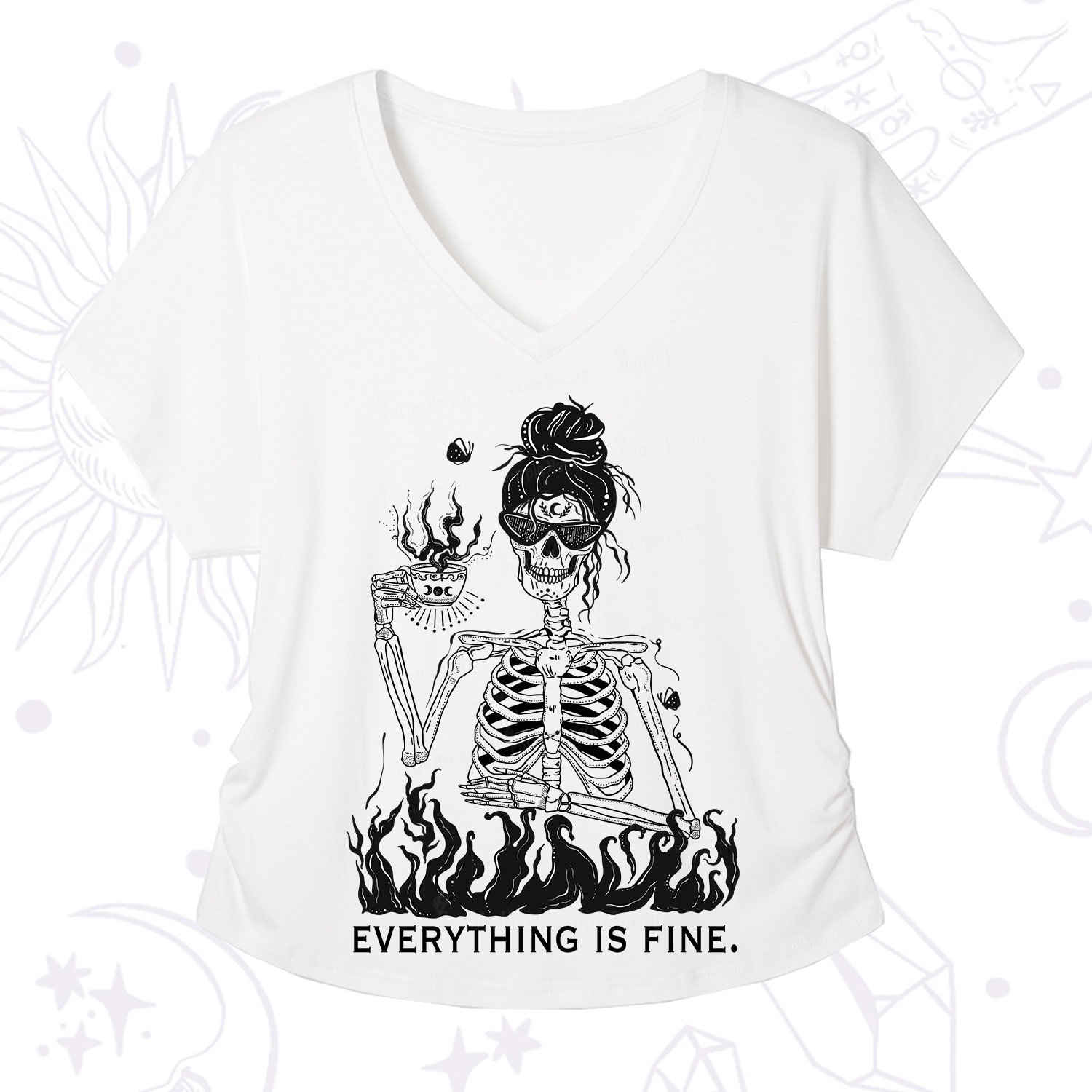 Purplehecate Everything Is Fine V-Neck T-Shirt