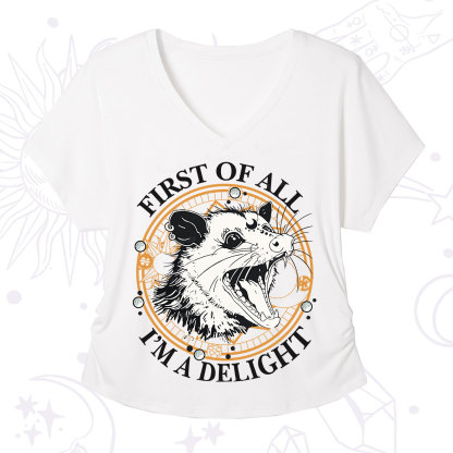 Purplehecate First Of All I Am A Delightful Angry Opossum V-Neck T-Shirt