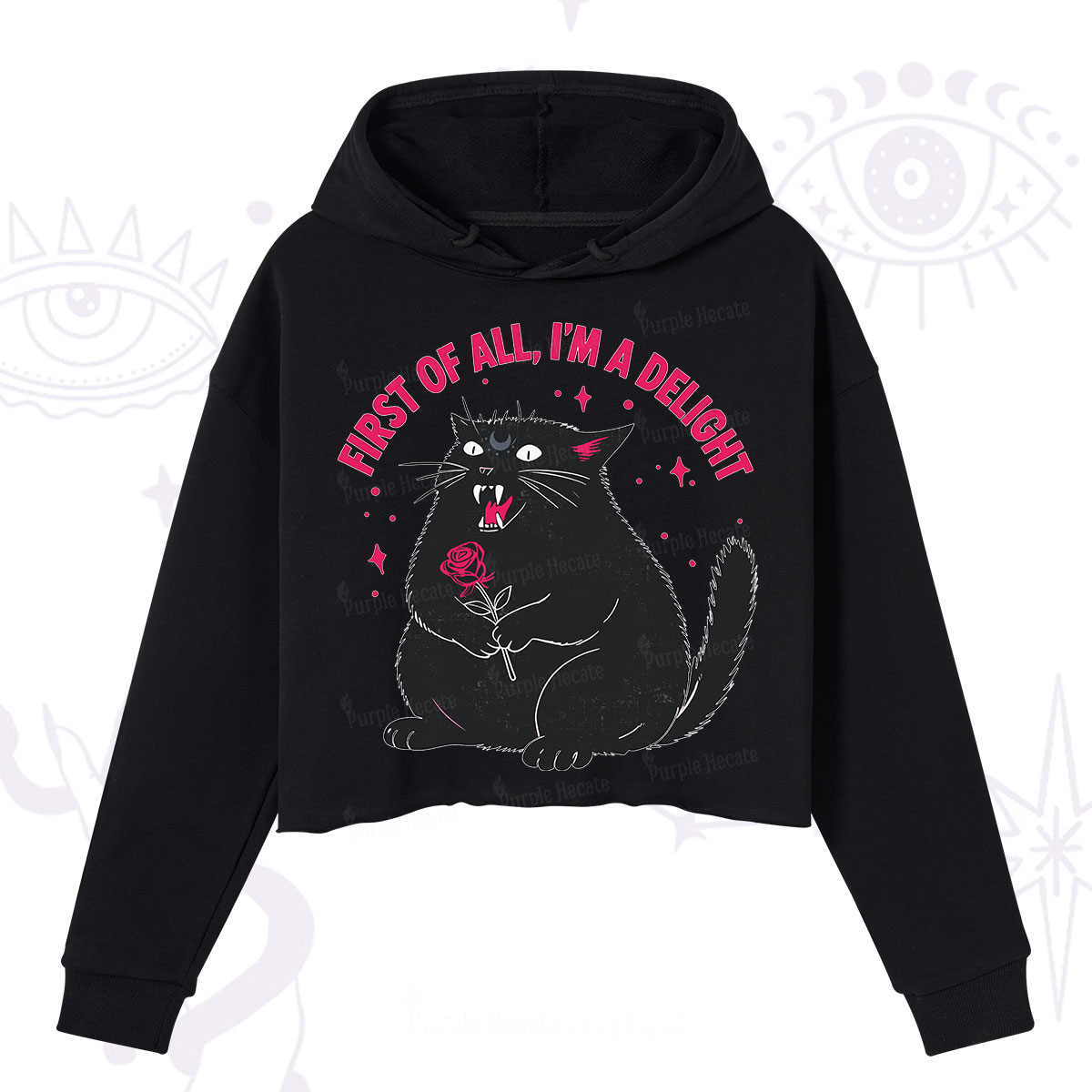 Purplehecate First Of All I'm A Delight Cat Crop Hoodie