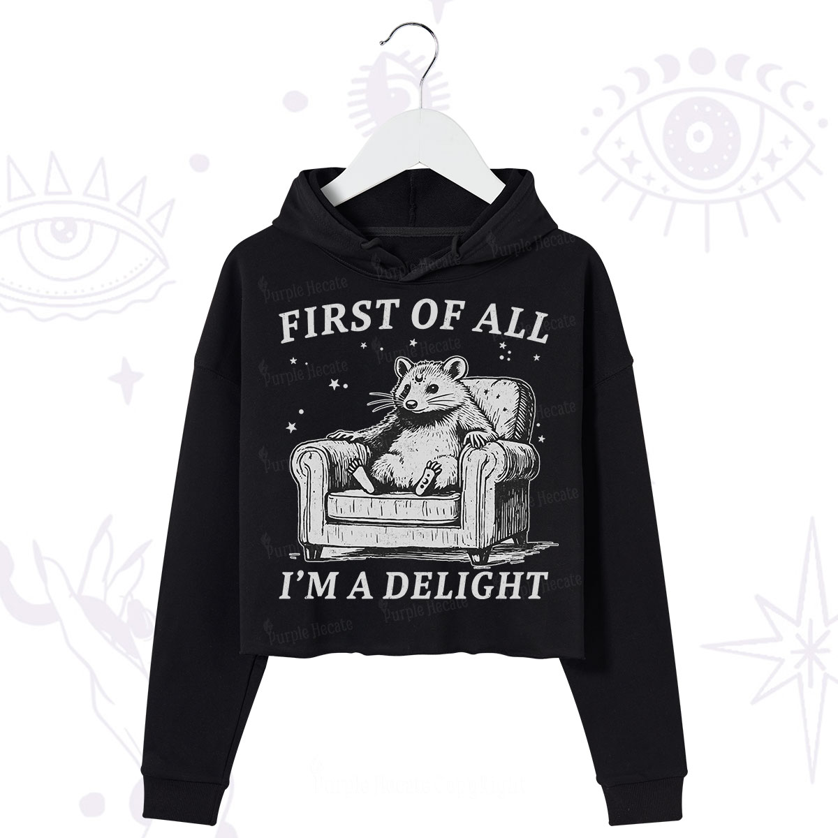 Purplehecate First Of All I'm A Delight Opossum Crop Hoodie