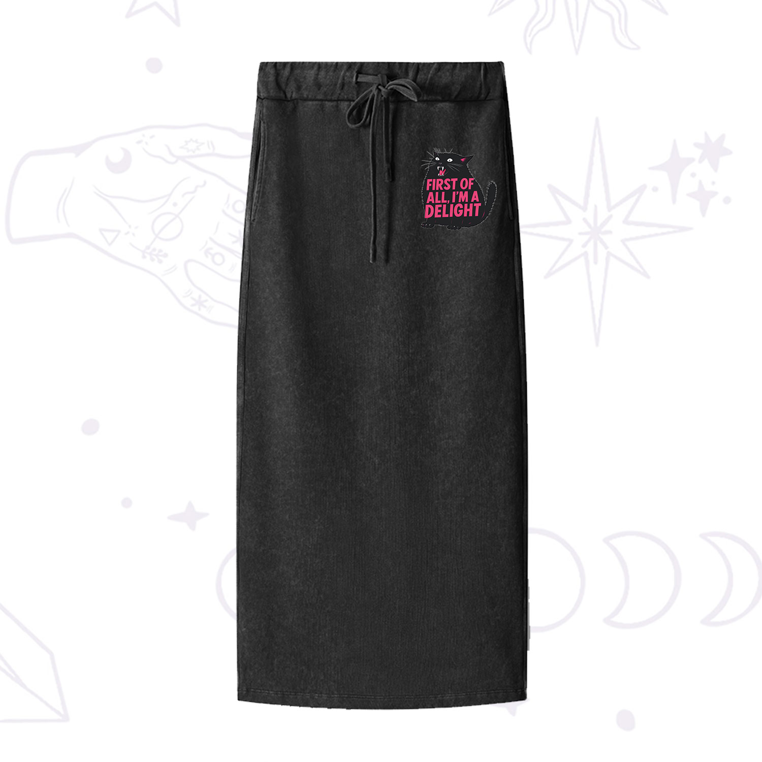 Purplehecate First Of All I'm A Delight Cat Washed Drawstring Long Skirt