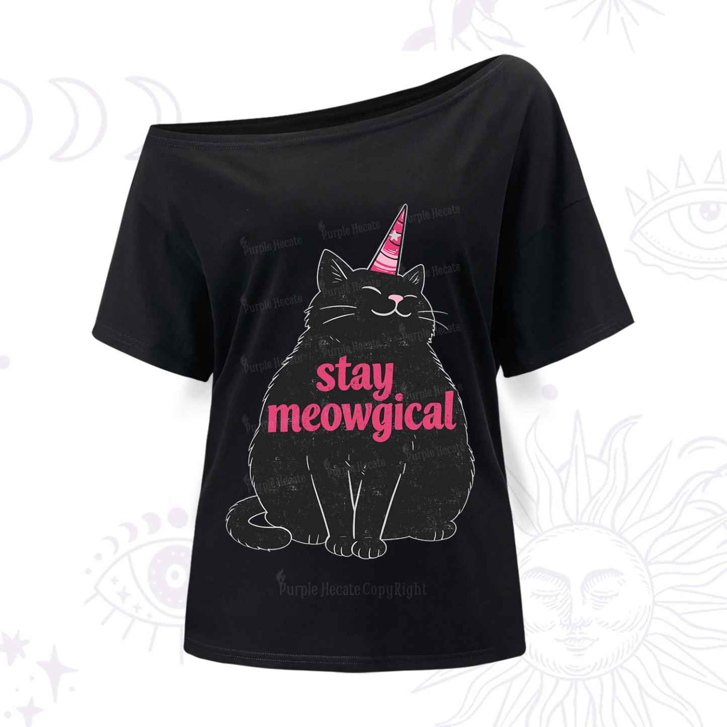 Purplehecate Stay Meowgical One Shoulder T-Shir