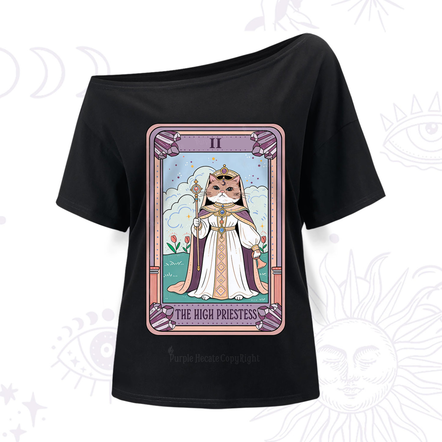 Purplehecate The High Priestess Cat Tarot One Shoulder T-Shir