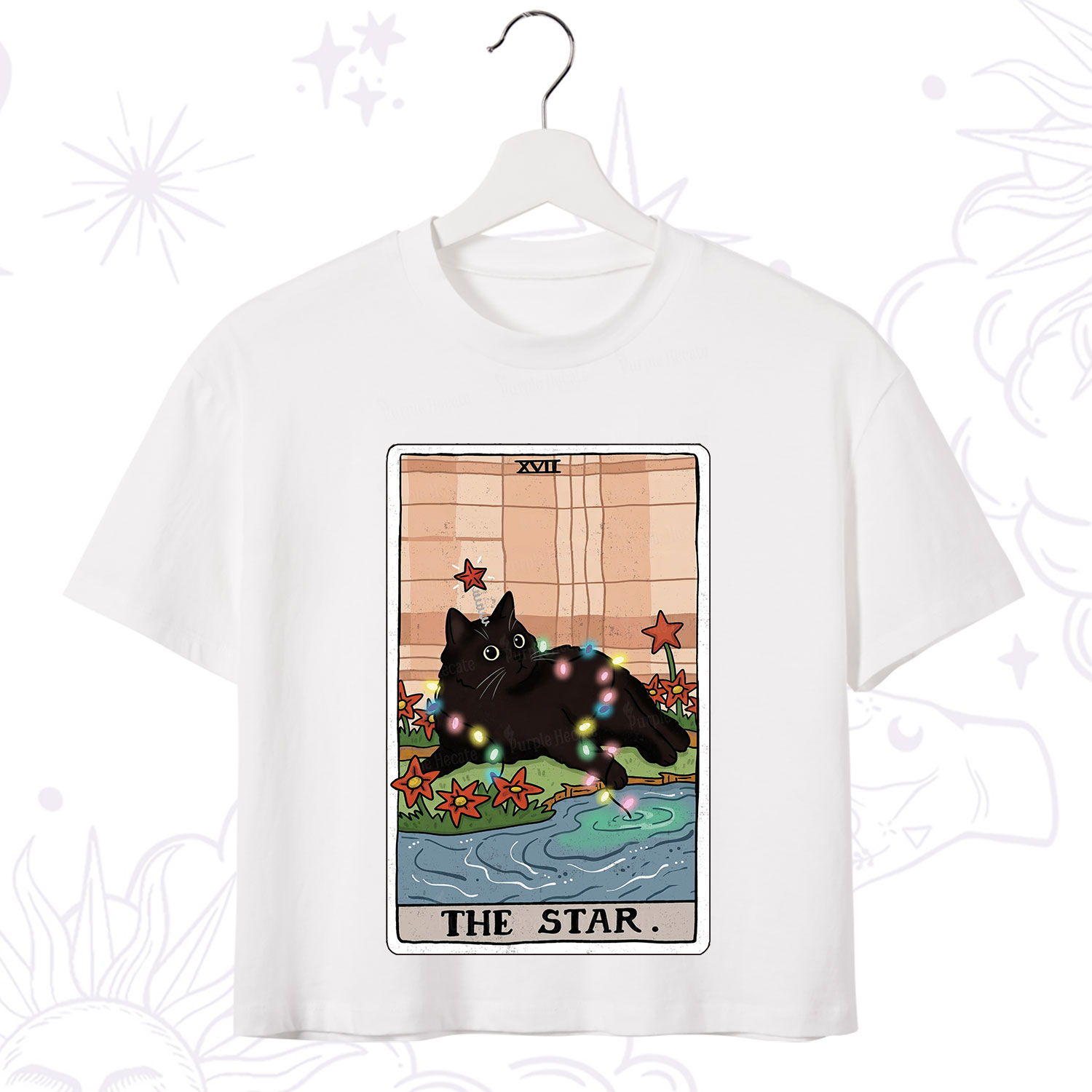 Purplehecate The Star Cat Tarot Card Crop T-Shirt