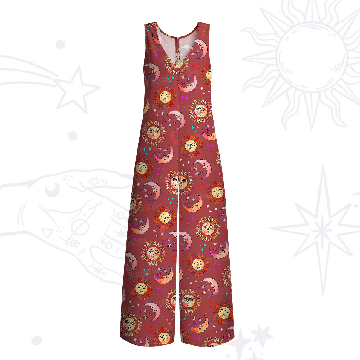 Purplehecate Dancing Suns and Lunar Dreams Wide Leg Jumpsuit