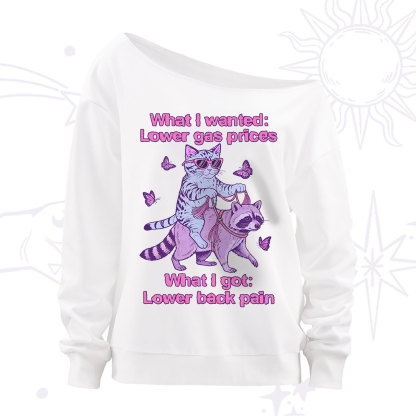 Purplehecate Lower Gas Prices Lower Back Pain Cat Off The Shoulder Sweatshirt