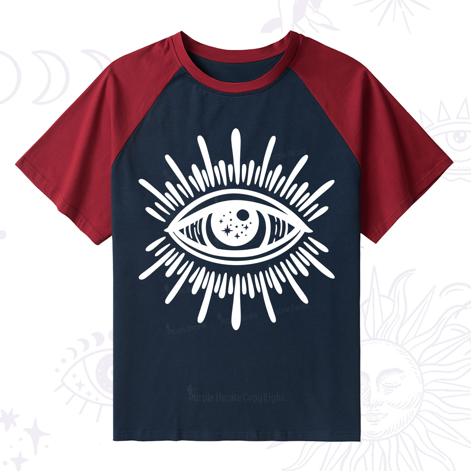 Purplehecate Evil Eye Raglan Short Sleeve T‑Shirt