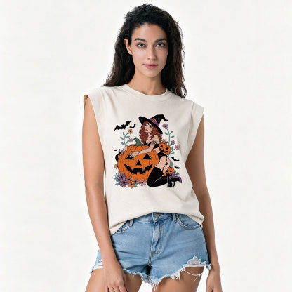 Purplehecate Enchanting Pumpkin Witch Halloween Vintage Washed Tank