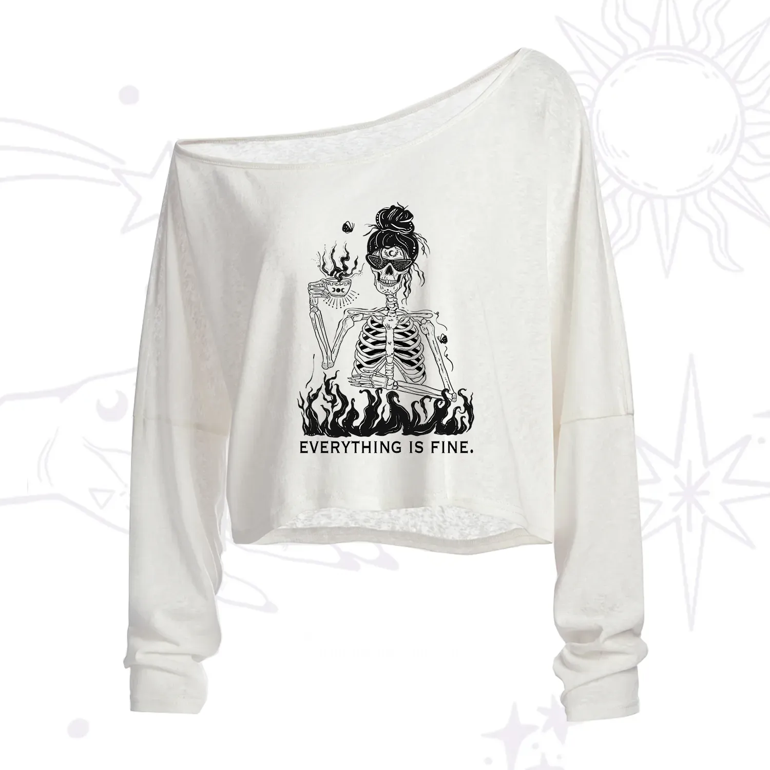Purplehecate Everything Is Fine One Shoulder Crop Shirt