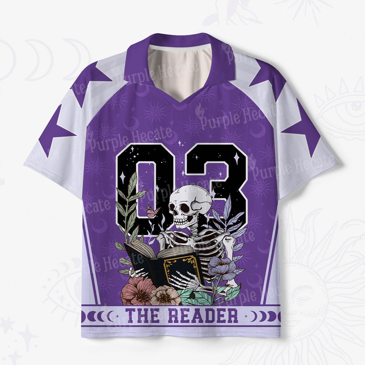 Purplehecate The Reader Skeleton Polo Collar Unisex Jersey