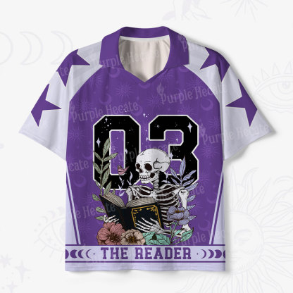 Purplehecate The Reader Skeleton Polo Collar Unisex Jersey