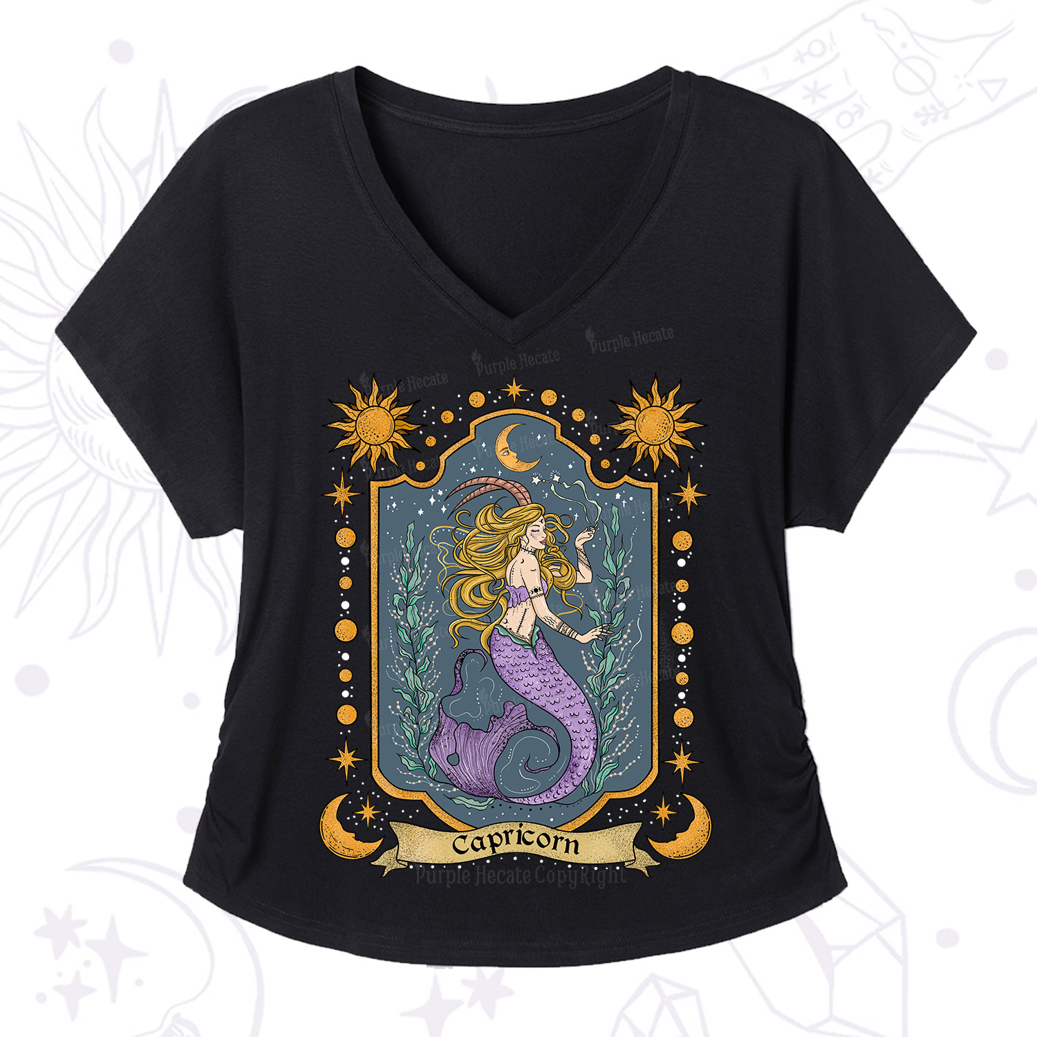 Purplehecate Capricorn Zodiac V-Neck T-Shirt