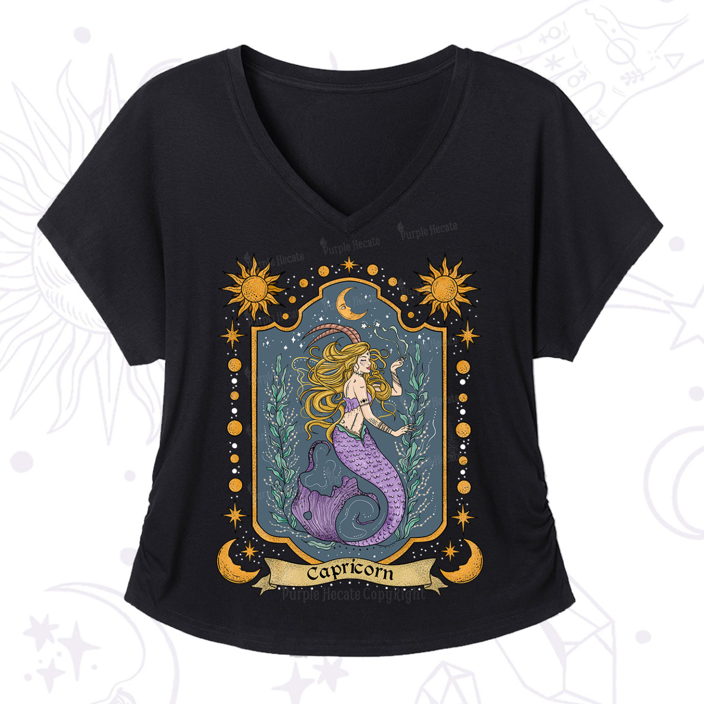 Purplehecate Capricorn Zodiac V-Neck T-Shirt