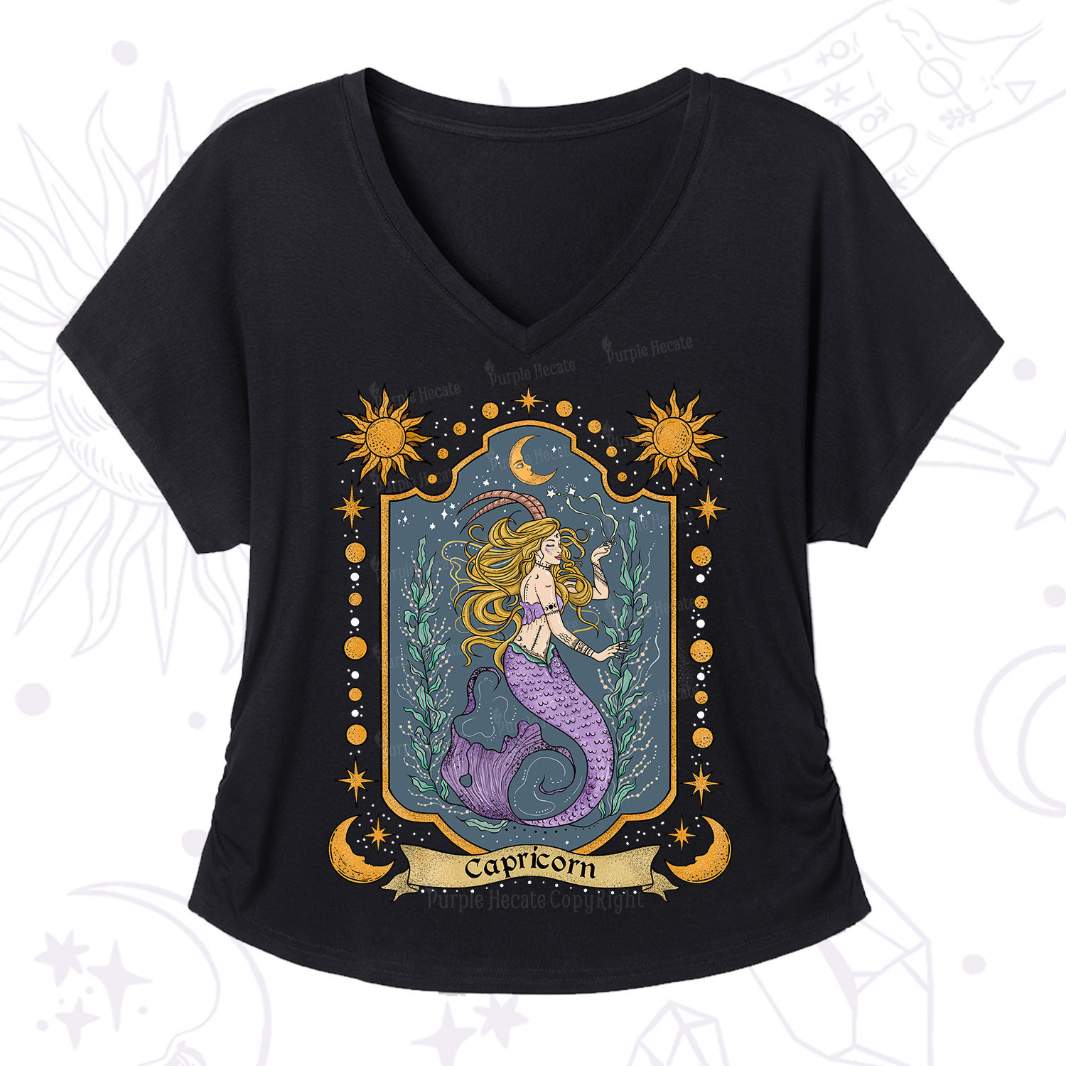 Purplehecate Capricorn Zodiac V-Neck T-Shirt