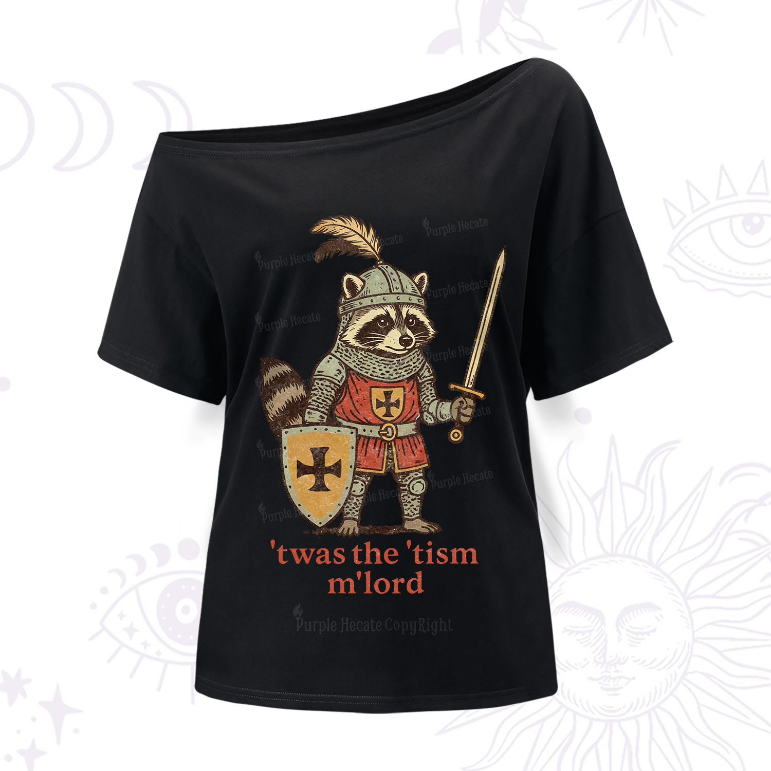 Purplehecate Raccoon Knight 'Twas The Tism M'Lord One Shoulder T-Shirt