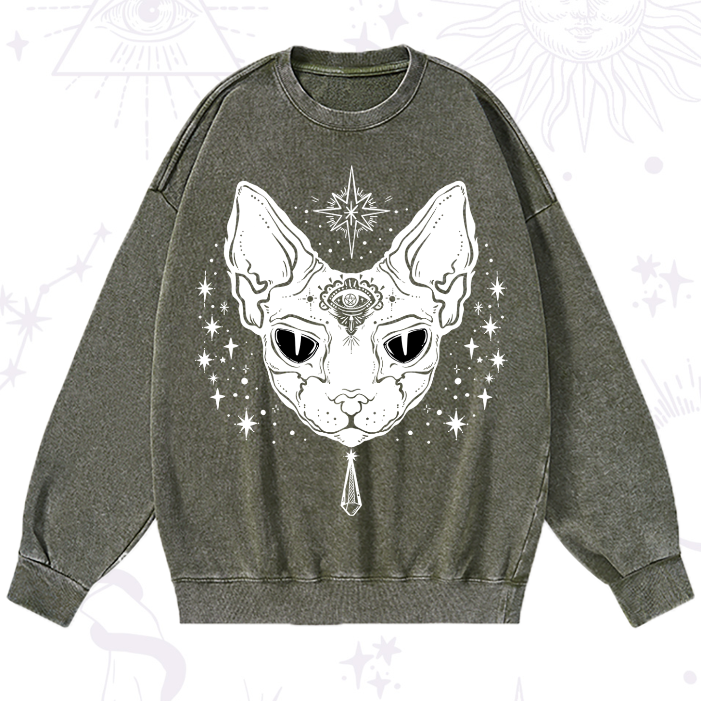 Purplehecate Three Eyed Sphynx Cat Washed Sweatshirt