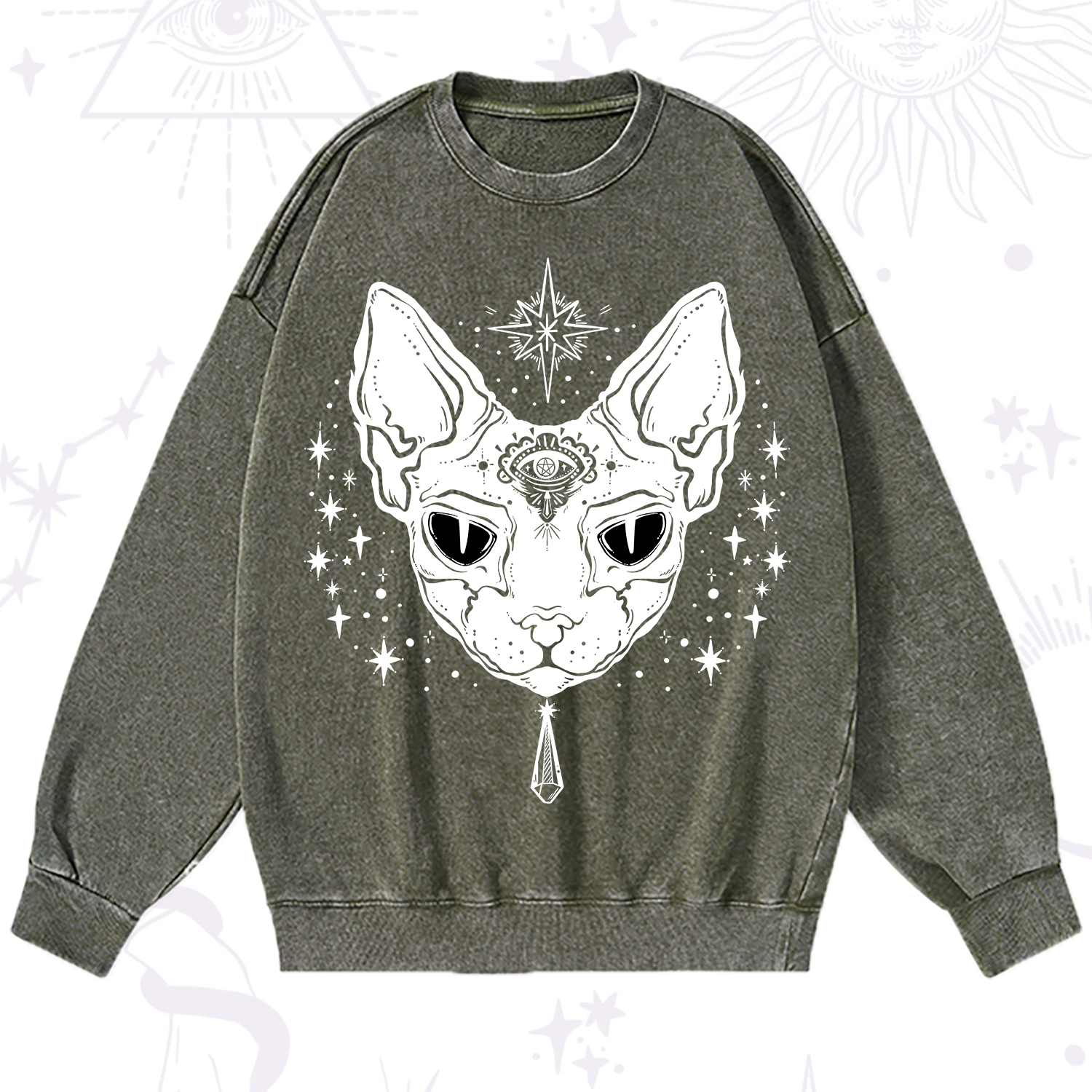 Purplehecate Three Eyed Sphynx Cat Washed Sweatshirt