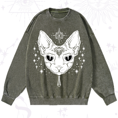 Purplehecate Three Eyed Sphynx Cat Washed Sweatshirt
