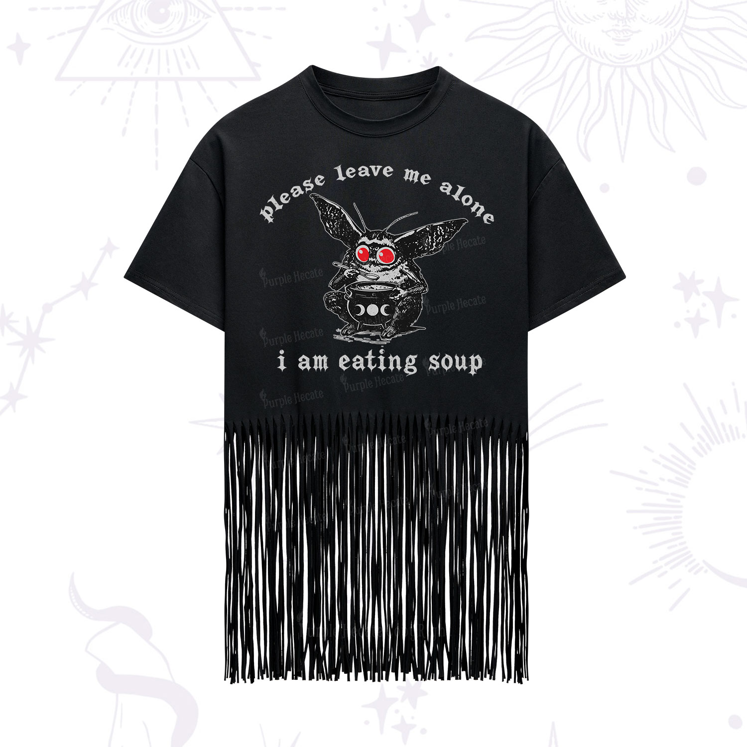 Purplehecate Mothman Eating Soup Fringe Hem T-Shirt
