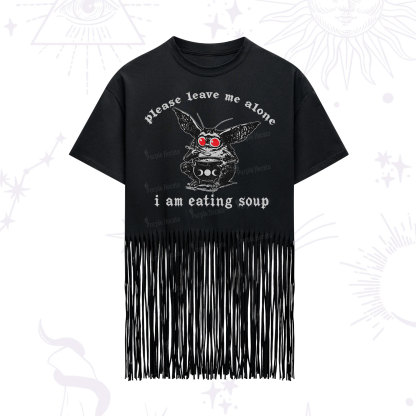 Purplehecate Mothman Eating Soup Fringe Hem T-Shirt