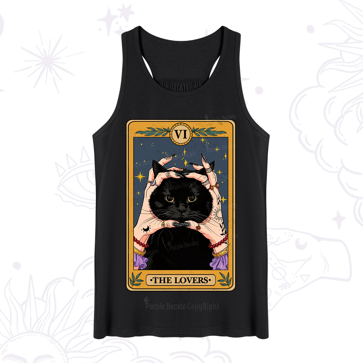 Purplehecate Black Cat The Lovers Tarot Card Tank