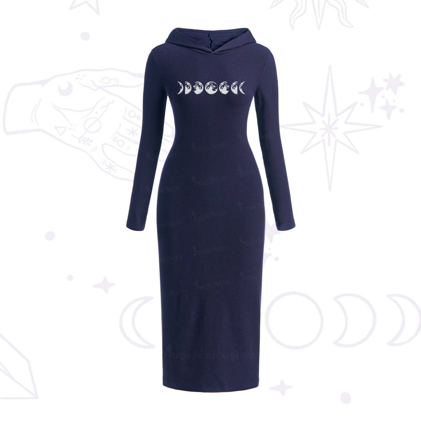 Purplehecate Moon Phases Hooded Knit Dress