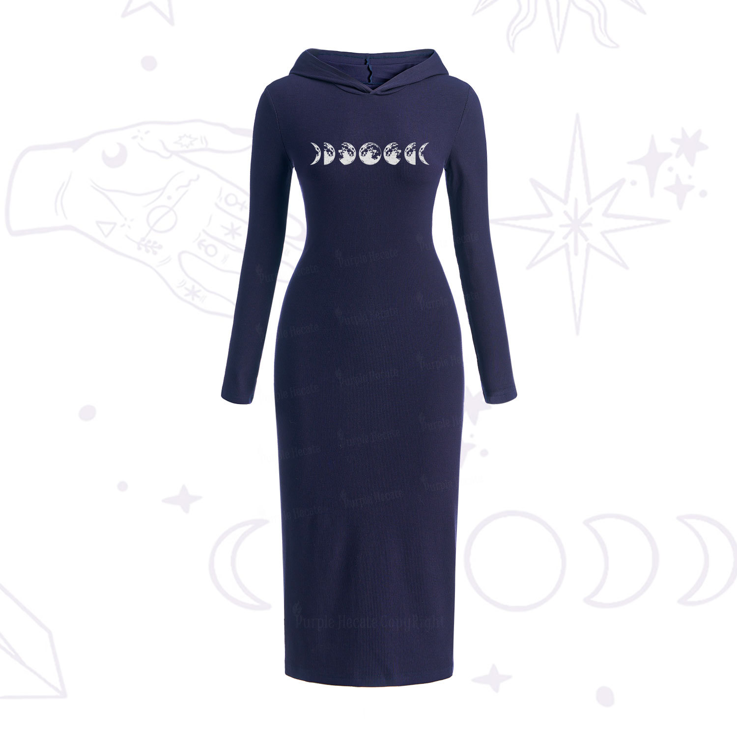 Purplehecate Moon Phases Hooded Knit Dress