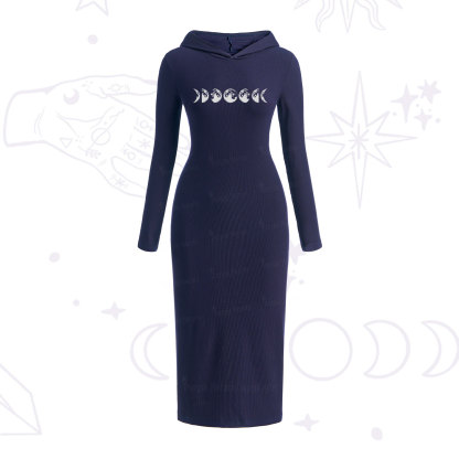 Purplehecate Moon Phases Hooded Knit Dress