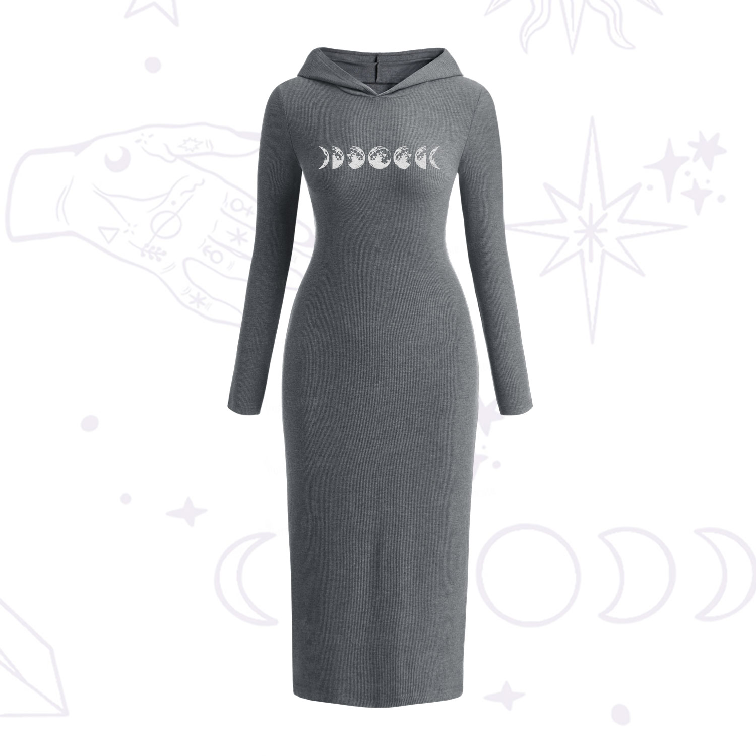 Purplehecate Moon Phases Hooded Knit Dress