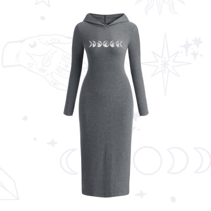 Purplehecate Moon Phases Hooded Knit Dress