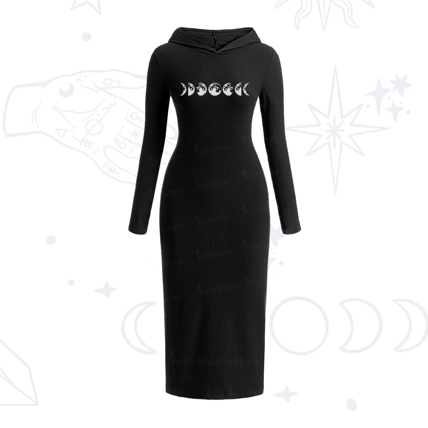 Purplehecate Moon Phases Hooded Knit Dress