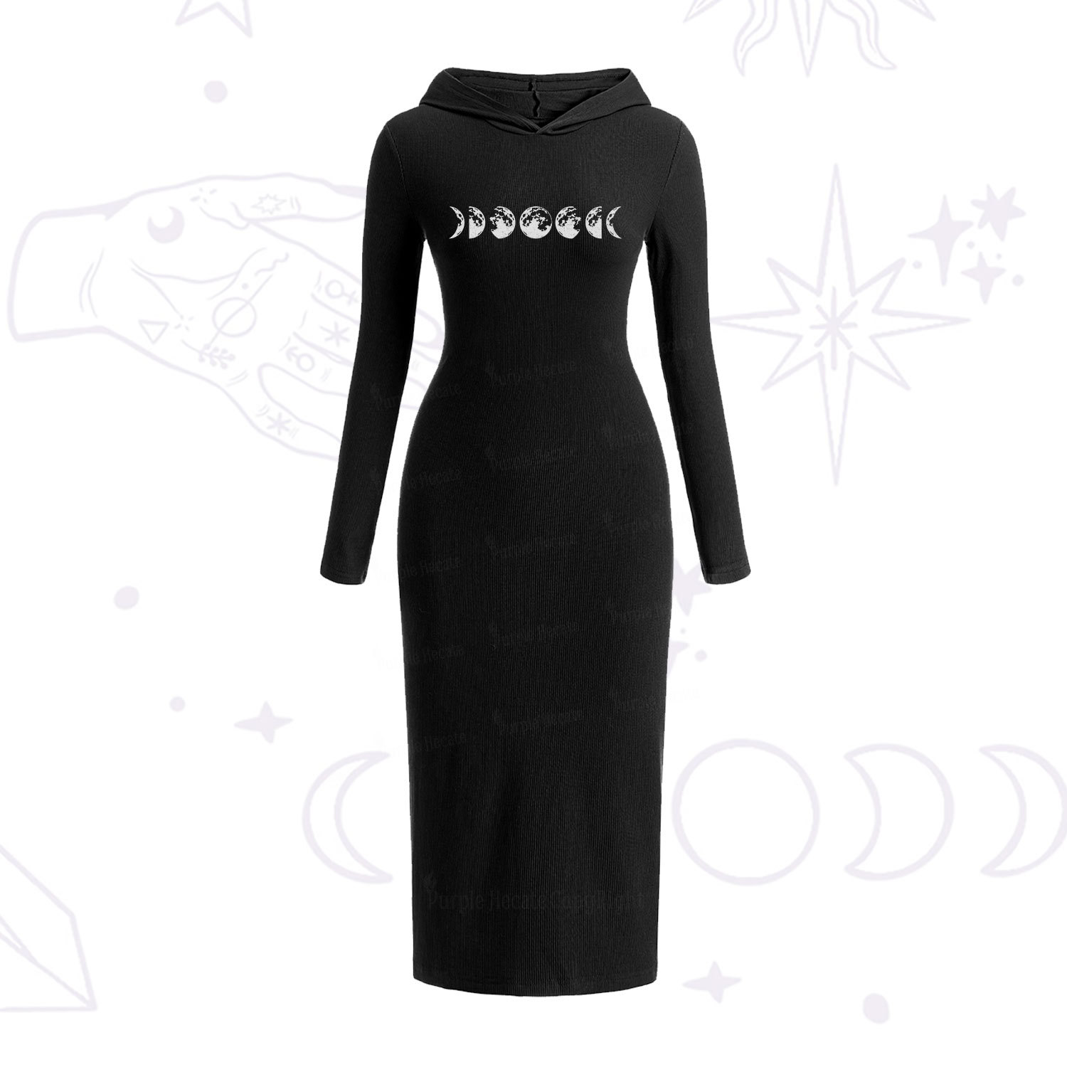 Purplehecate Moon Phases Hooded Knit Dress