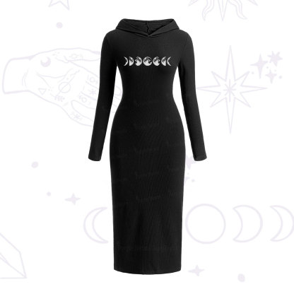 Purplehecate Moon Phases Hooded Knit Dress