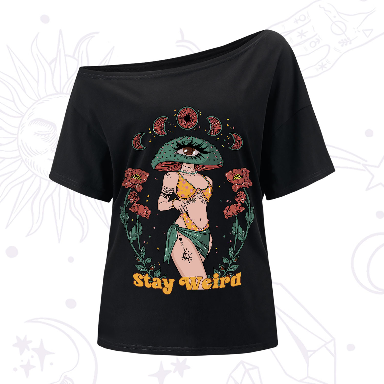 Purplehecate Stay Weird One-Shoulder T-Shirt