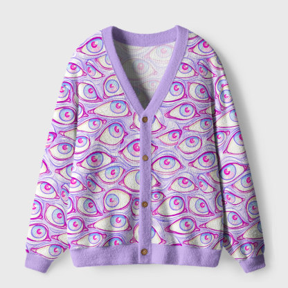 Purplehecate Lavender Dream Eyes Ugly Cardigan Sweaters